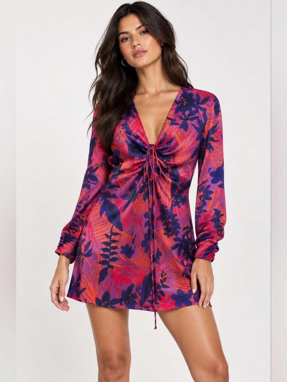 ZARA Tropical Floral Satin Mini Dress, Resort Cocktail Style, Vacation Tropical